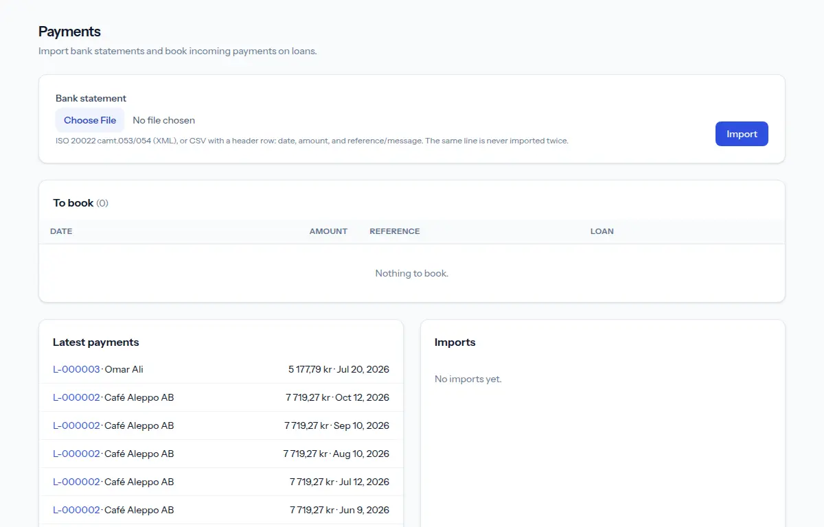 Bank statement import and payments